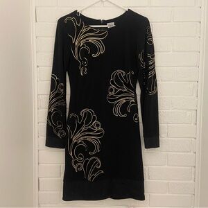 Cach'e Elegant Black and Gold Velvet Contrast Dress Size 4